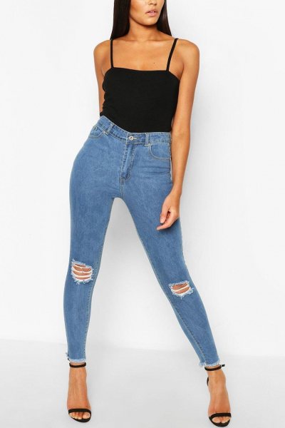 Jeans frayed high waist