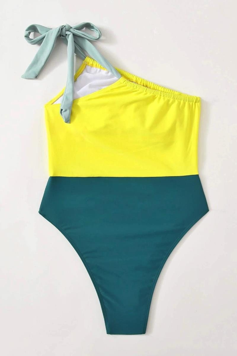 Enterizo color block one shoulder