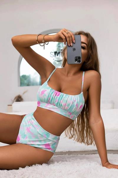 Bikini tie dye ruched