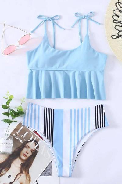 Bikini striped ruffle