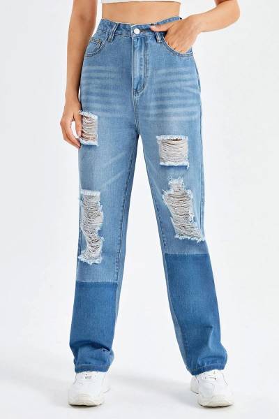 Jeans color block ripped