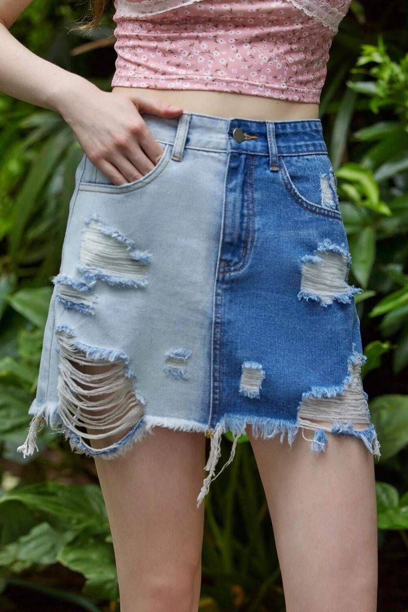 Falda color block ripped