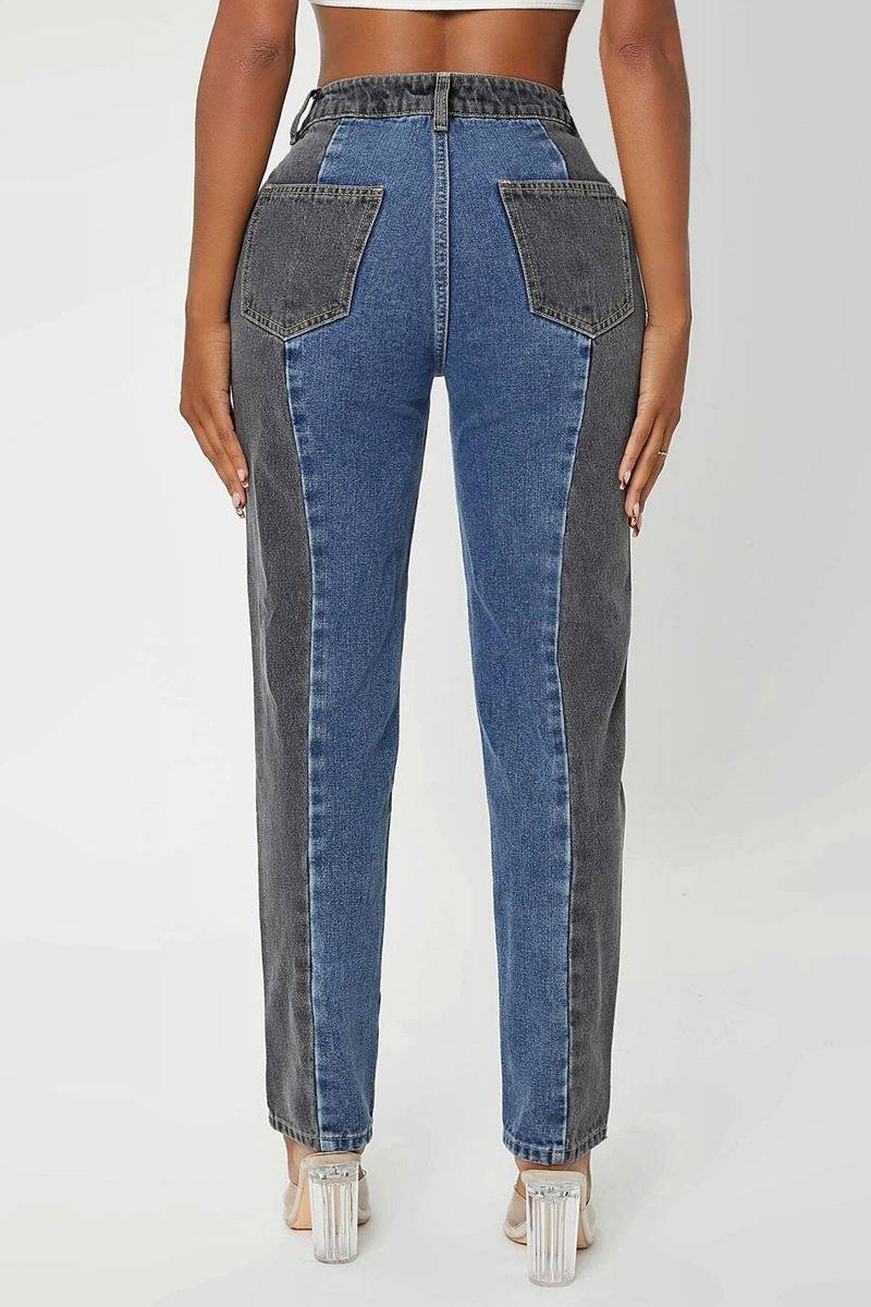 Jeans high waist two tone