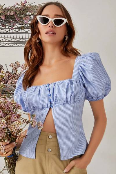 Blusa ruched puff sleeve